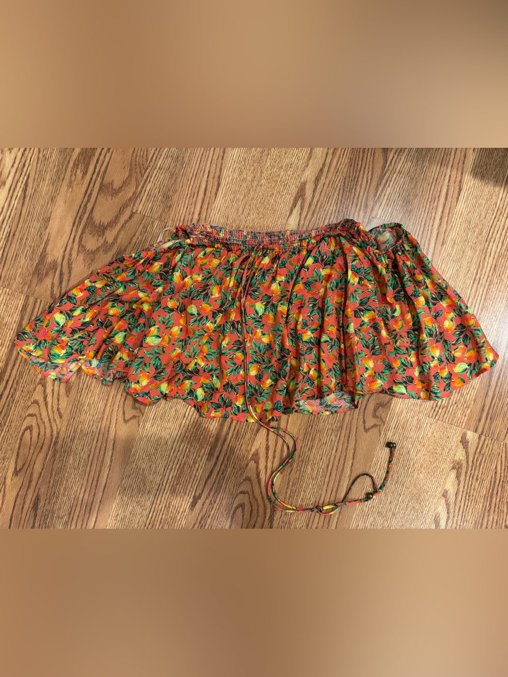 FARM Rio Orange Tropical Off-Shoulder Ruffle Crop Top - Picture 2 of 4